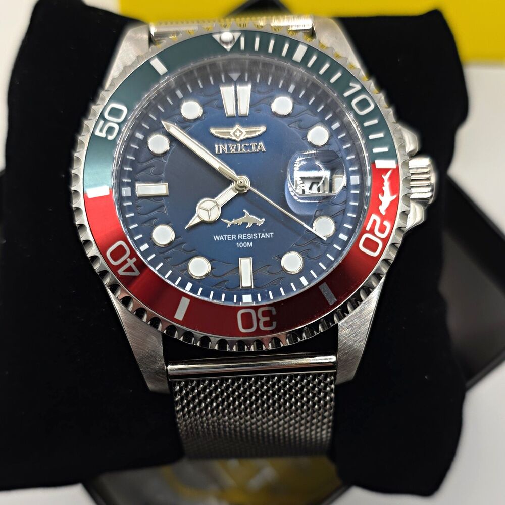 *Preowned*Invicta Pro Diver Men's Quartz Watch,Blue Dial, Red/Green Bezel, 100m